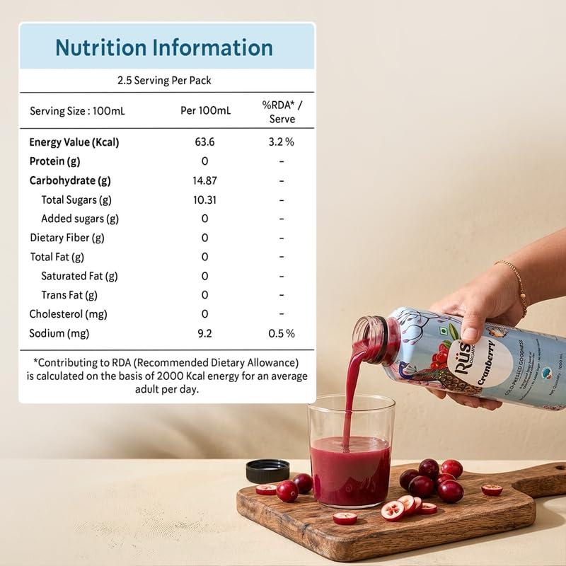 Image of Rus Organic Apple Cranberry Juice | Cranberry & Apple Juice | Natural & Cold-Pressed | Pack of 2 (1000ml Each) | Refreshing Sugar Free Drinks | No Preservatives | Rich in Antioxidants