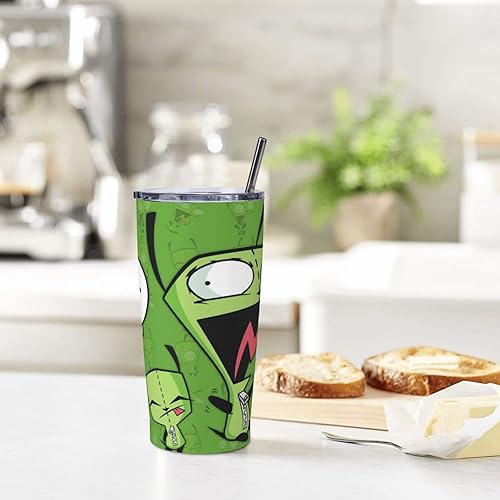 Miniatura 8 de CONPELSON Taza de café de 20 onzas Invader Anime Zim con aislamiento de acero inoxidable con pajitas Novedad taza de viaje para el hogar, oficina,