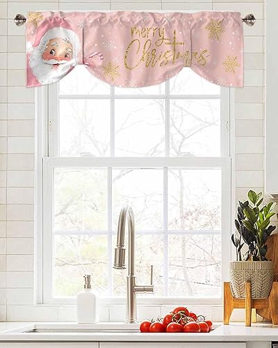 Miniatura 4 de Cortinas de Navidad con cenefa de amarre para ventanas, cortinas de invierno con copos de nieve, cortinas de cocina, cortinas de ventana cortas de