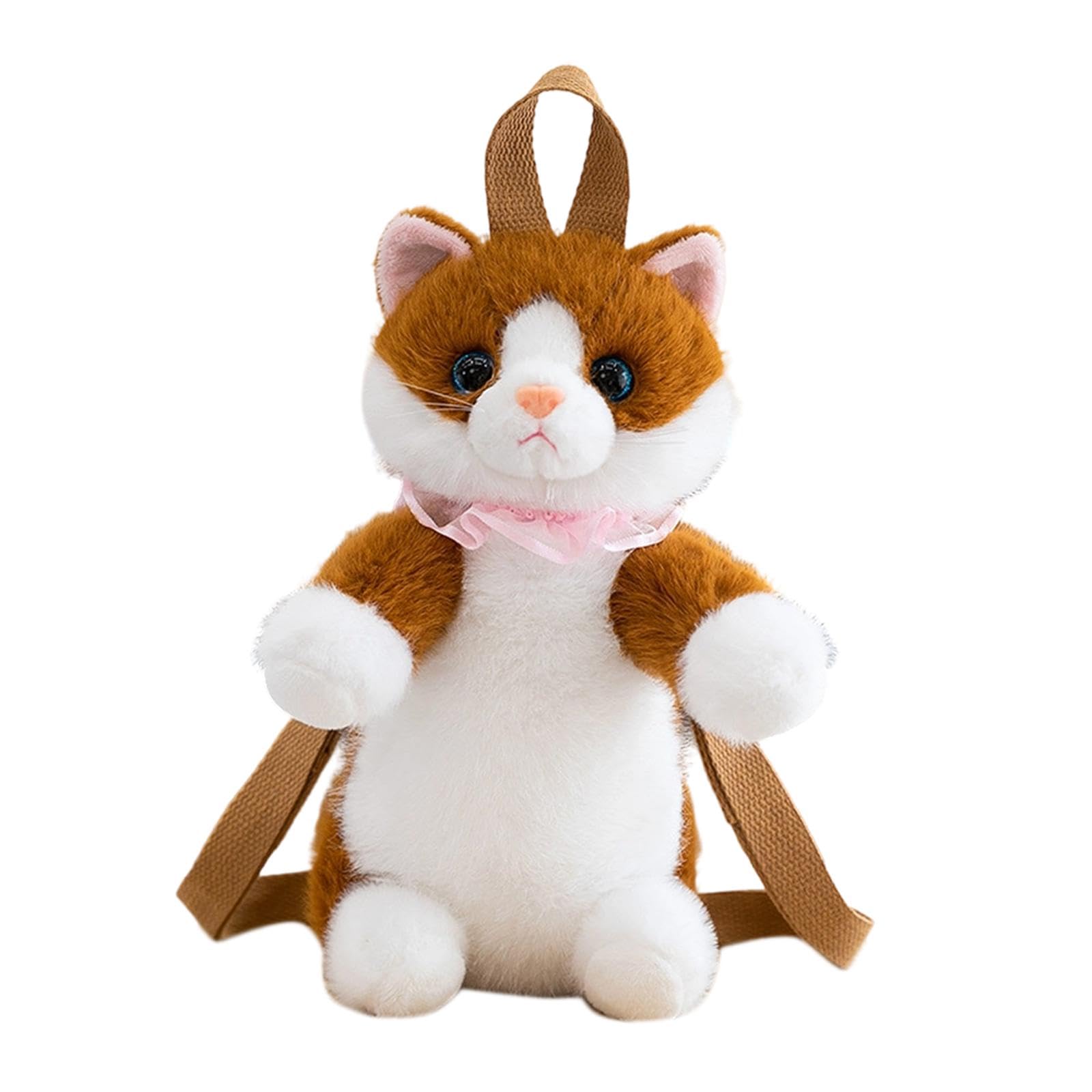 ™ Cat Shaped Backpack Cartoon Women Gift Simulation Kitten Lightweight Daypack Brown-image-17