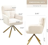Vista 2 de Teddy - Silla de escritorio de oficina sin ruedas, moderna silla de tocador con patas doradas, silla de acento Boucle, asiento ancho, sillón