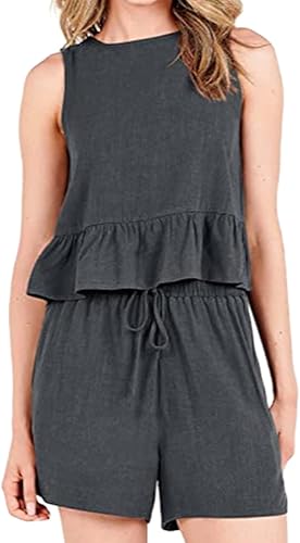 Miniatura 2 de FIHCH Linen Sets for Women 2 Piece Casual Tracksuit Outfit Sets 34 Sleeve Shirt Drawstring Shorts Pockets 2 Piece Lounge Set