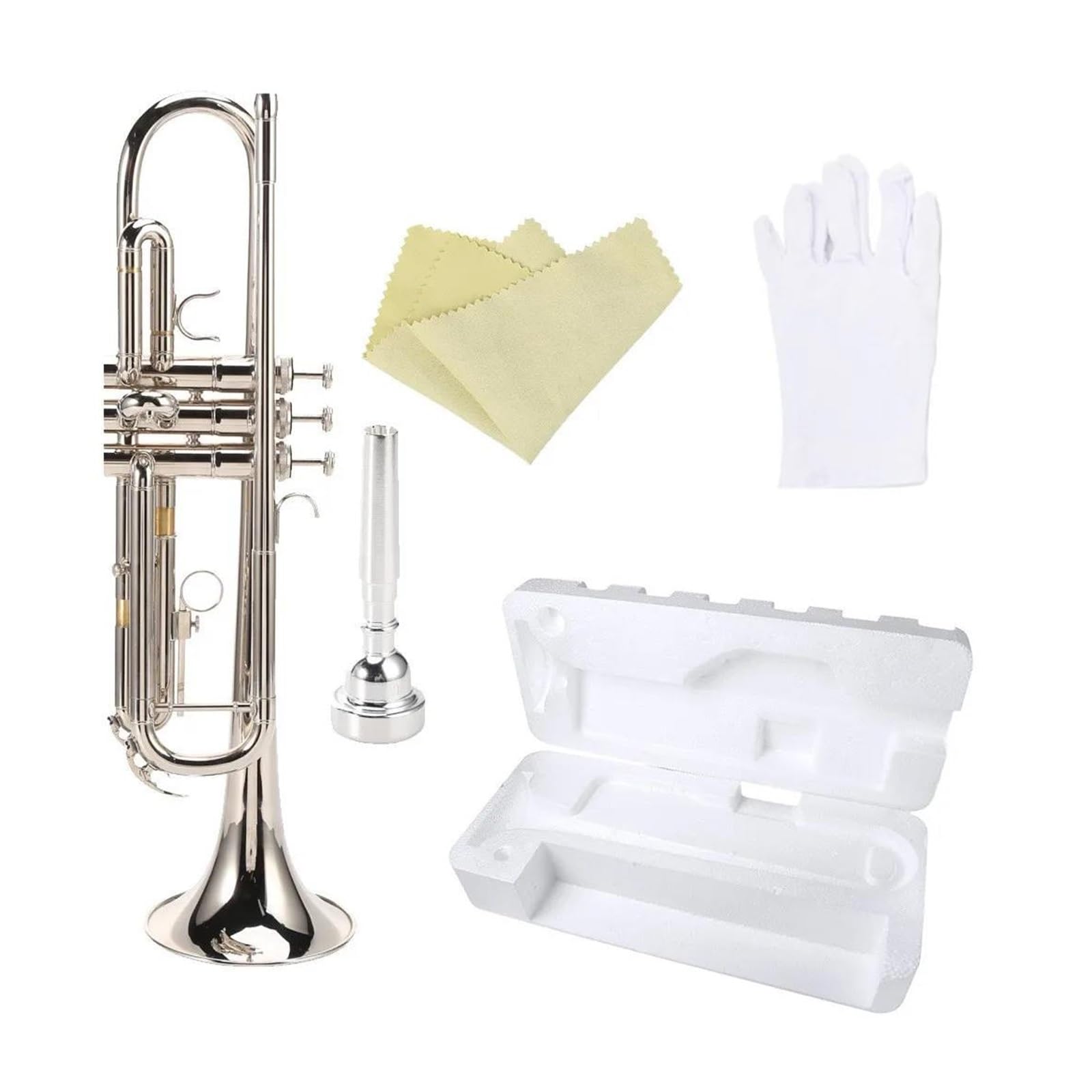 trąbka instrument Profesjonalna Płaska Trąbka Bb B Materiał Mosiężny Muzyczny Instrument Dęty Trompeta Z Akcesoriami Do Futerału Na Ustnik (Color : Silver)