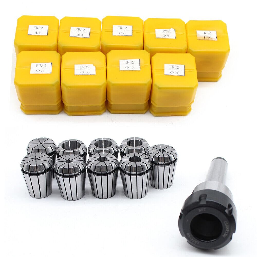 Juego de 9 alicates de sujeción ER32 MT3 M12, portabrocas de 2 a 20 mm, juego de casquillos de sujeción de acero al carbono, para máquina de grabado CNC, fresadora, portaherramientas