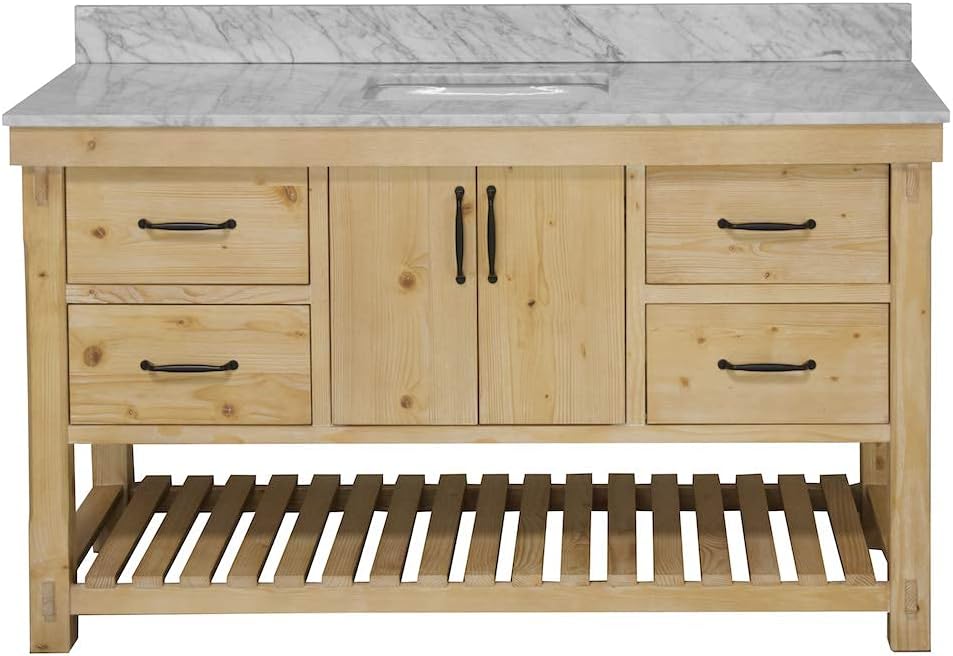 Kitchen Bath Collection Birmingham 60-inch Single Bathroom Vanity (Carrara/Driftwood): Includes Driftwood Cabinet with Authentic Italian Carrara Marble Countertop and White Ceramic Sink