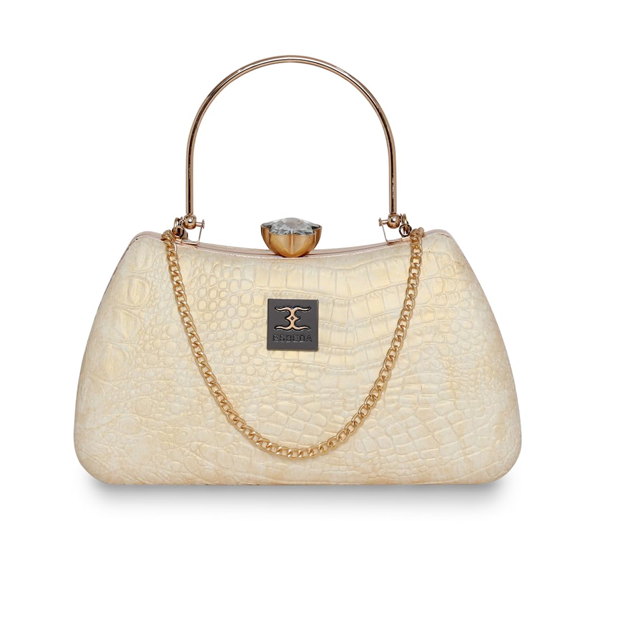 Gold Color Croco-Texture Edition Evening Clutch For Womens-image-28