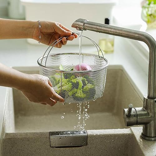 Miniatura 6 de Cabilock Cesta de acero inoxidable para freír profunda, cesta redonda de malla de alambre con asa, colador de cocina para papas fritas, servir