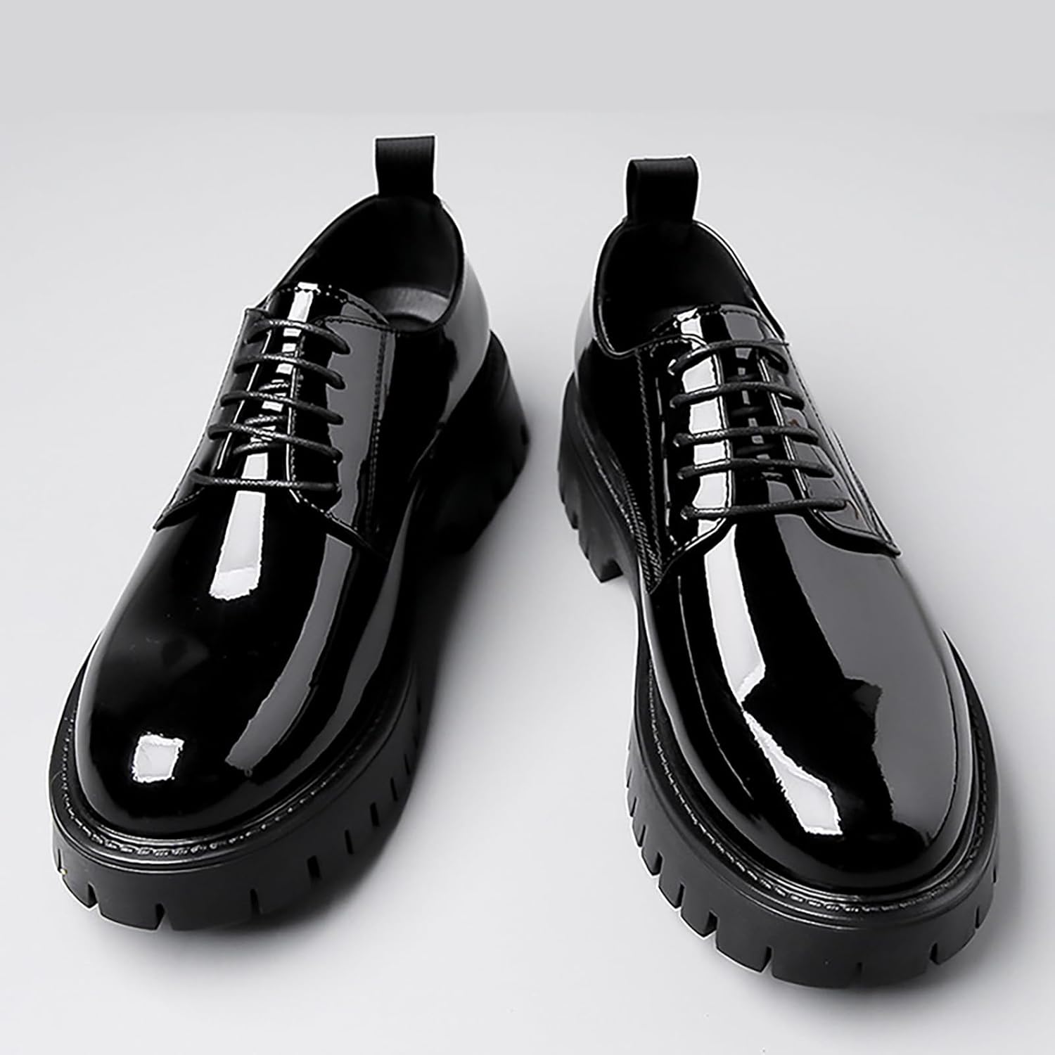 Men Chunky Heels Lug Sole Oxford Shoes,Platform Dress Shoes for Men Black,Derby Shoes Men Chunky