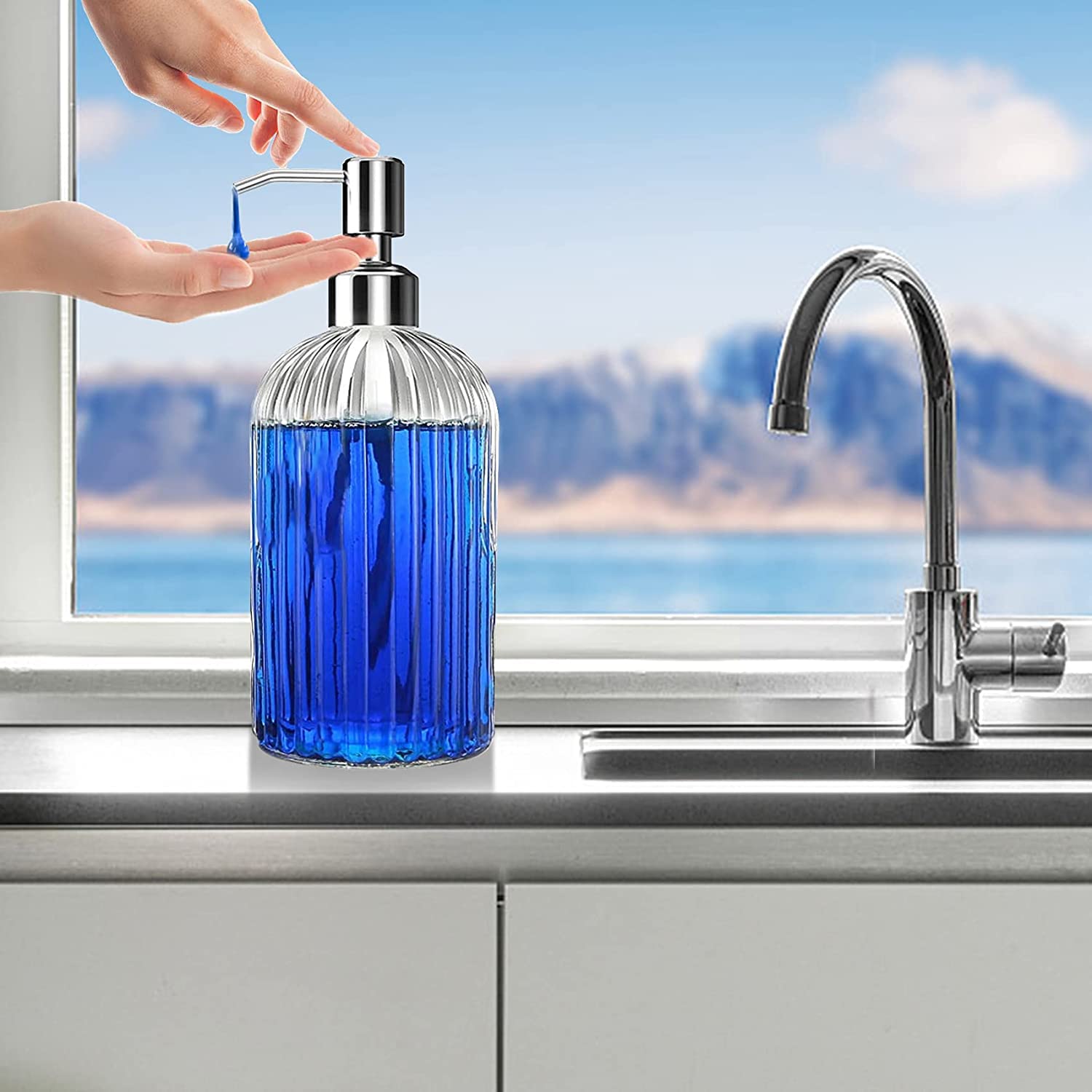 Luxansa Pack of 3 Clear Glass Soap Dispenser Set for Bathroom, Hand Liquid Dispenser, Glass Handwash Dispenser Bottle With Press Pump Bottle, Sanitizer, Lotion Dispenser, Wash Basin Bathroom Accessories 2
