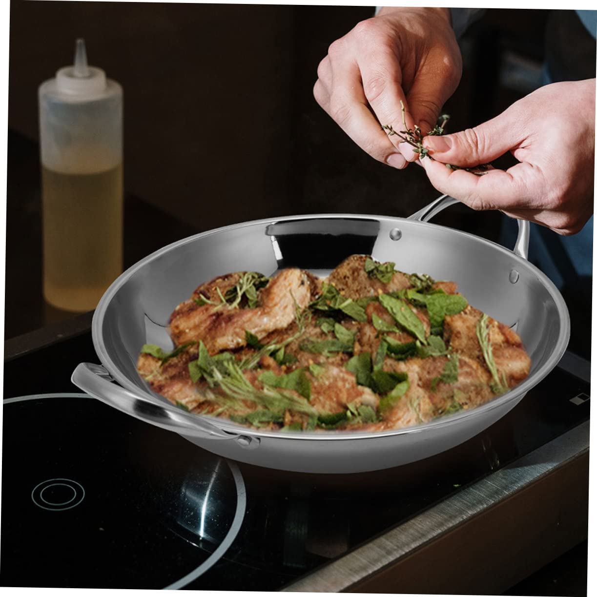 Amazon | Mikinona ステンレス製中華鍋 ダブルハンドル平底フライパン