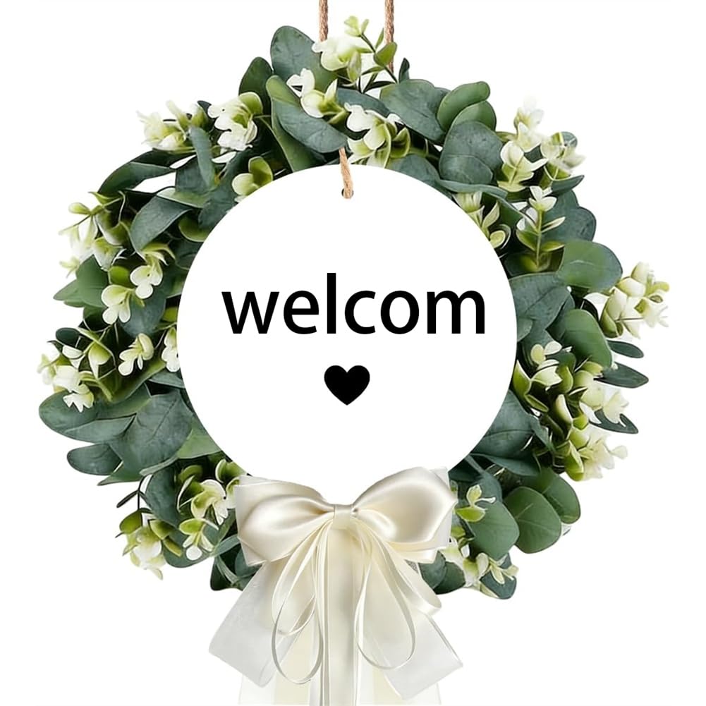 Hndhbfgrt Eucalyptus Wreath-Green Decor for Home, Farmhouse-Porch for Front Door-All Seasons, Spring, Summer, Fall Window