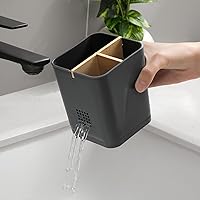 Vista 5 de Soporte para cepillo de dientes eléctrico de 3 ranuras con divisores de bambú para baños, organizador de cepillo de dientes y pasta de dientes