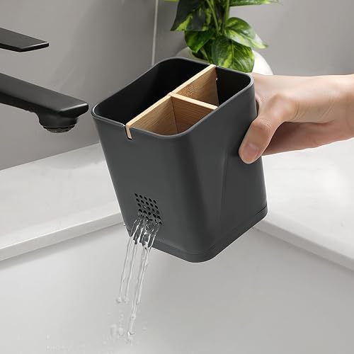 Miniatura 5 de Soporte eléctrico para cepillos de dientes con 3 ranuras para cepillos de dientes con separadores de bambú para baños, organizador de cepillos de