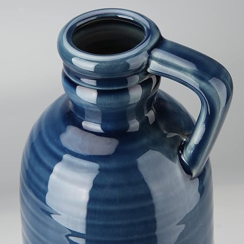 Miniatura 7 de Jarrón de cerámica azul de 12.5 pulgadas para decoración del hogar, florero decorativo grande, florero bohemio de cerámica para flores, florero