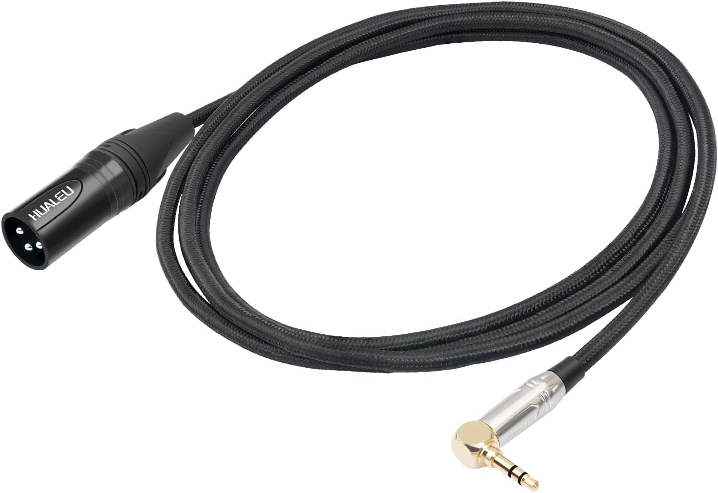 HUALEU 3.3Feet Right Angle 3.5mm to XLR Balanced Microphone Cable,Gold-Plated 1/8 inch TRS Mini Jack Aux to XLR Male Mono Audio Cord for Speaker,Mixer