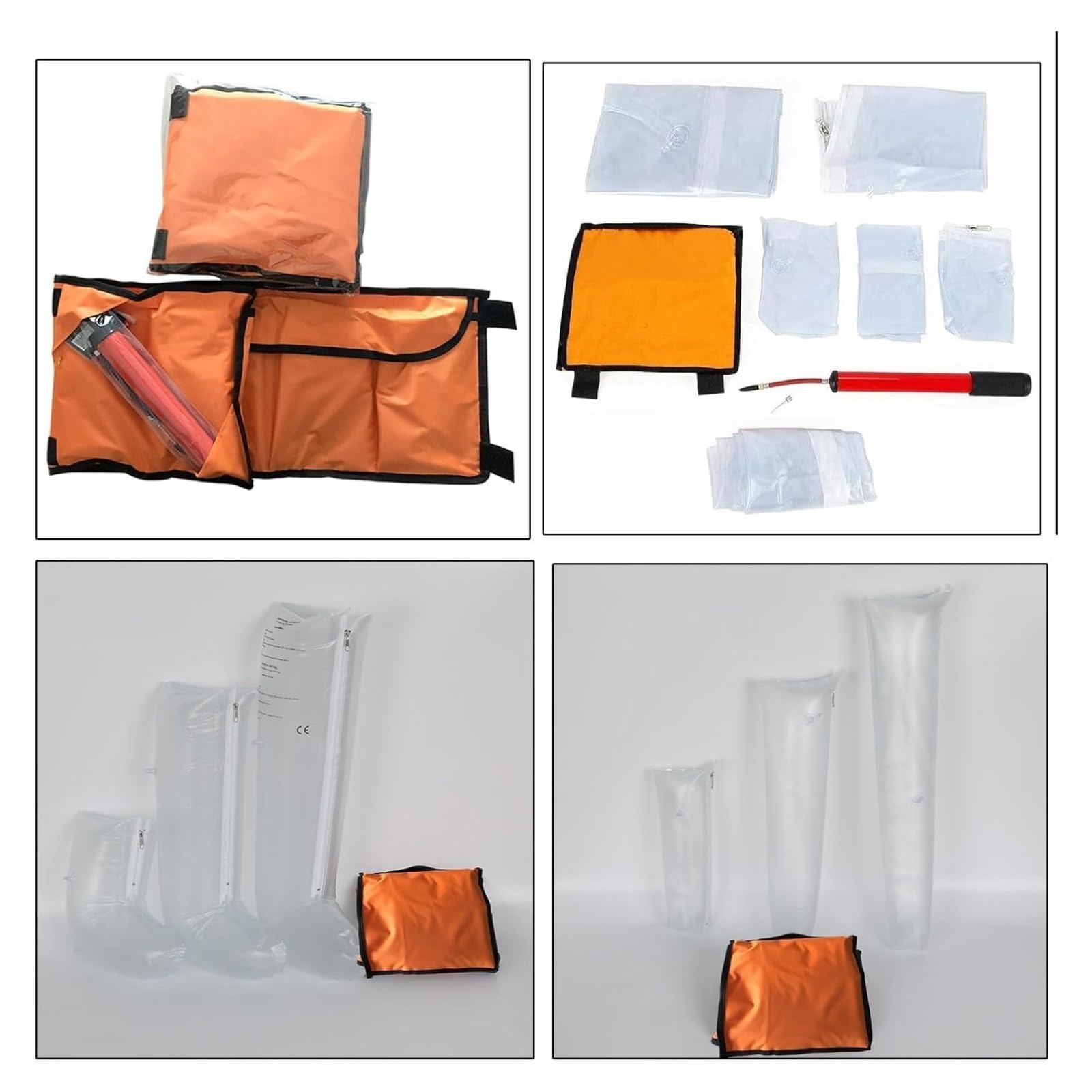 Botiquín de primeros auxilios portátil con 6 férulas de aire: juego de férulas de emergencia inflables de PVC for inmovilización de fracturas óseas con bomba manual, for uso doméstico y exterior.