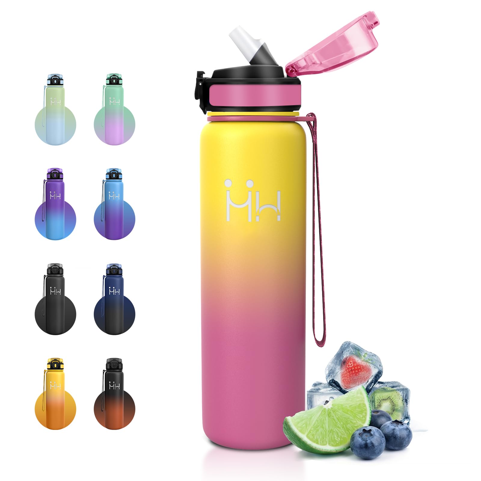 JAPORIA 1 Litre Insulated Water Bottle with Straw, Motivational BPA Free Water Bottle for Camping, Gym and Outdoor Activities