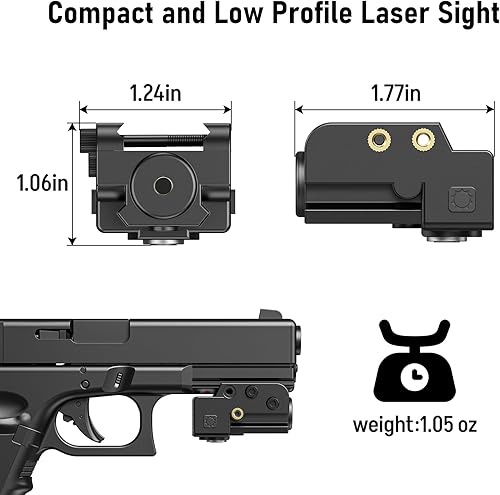 Miniatura 8 de EZshoot Vista láser, magnética recargable rojo verde vista láser para pistola, láser compacto de bajo perfil con interruptor ambidiestro de