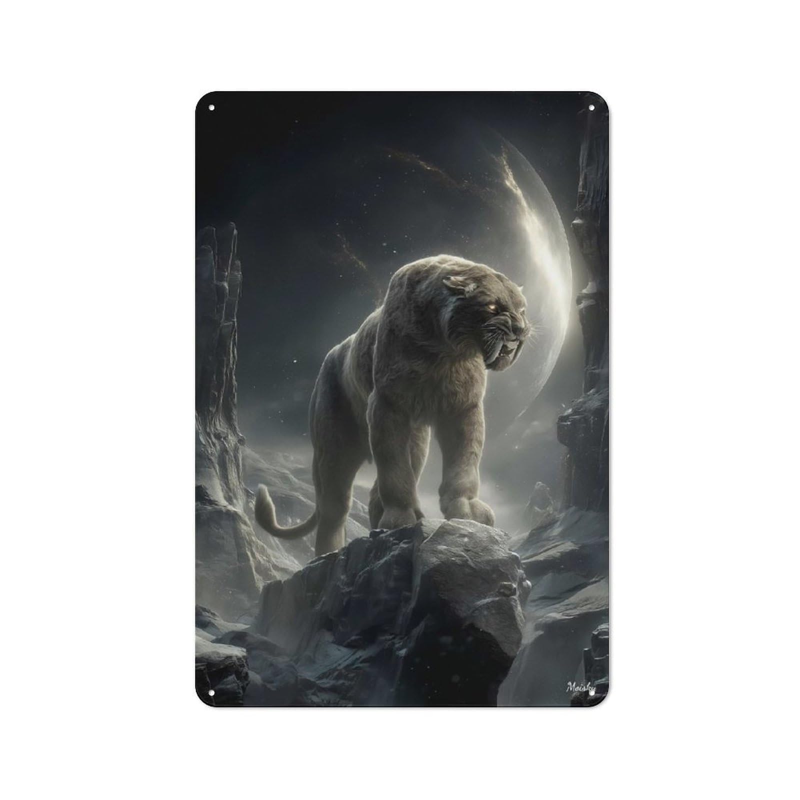 Junmoney Silent Sentinel Of The Moonlit Peaks – Ethere Tin Sign With Al Wilderness Guardian Design 30X20cm, Classic Studio Wall Plaque For Workspace, Cafe, Shop Or Desk Area