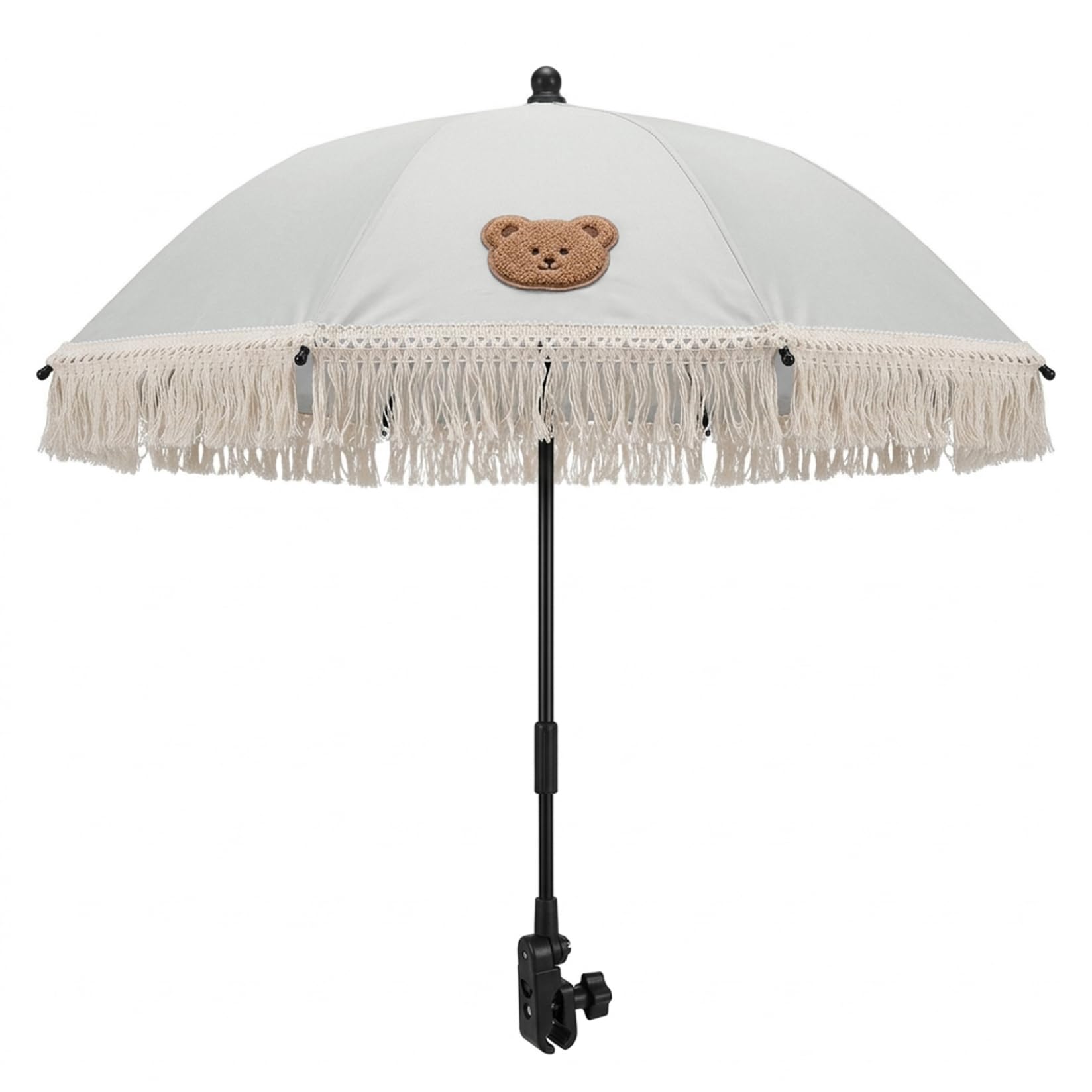 Chair Umbrella with Clamp, Portable Baby Stroller Sun Shade Adjustable Cute Bear Embroidery & Lace Stroller Umbrella for Outdoor Walk Chair