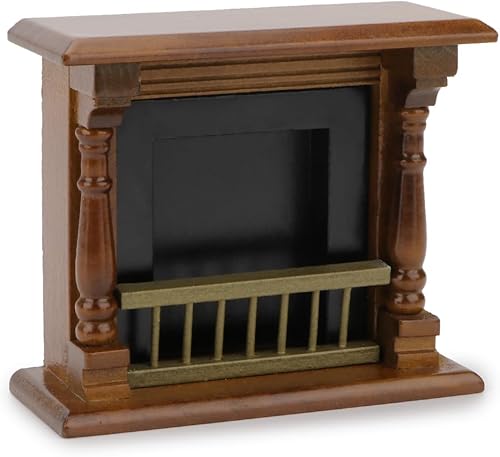 Dollhou - Chimenea a escala 112, muebles de madera en miniatura, estilo europeo, chimenea con envolvente, mini casa, accesorios de decoración de
