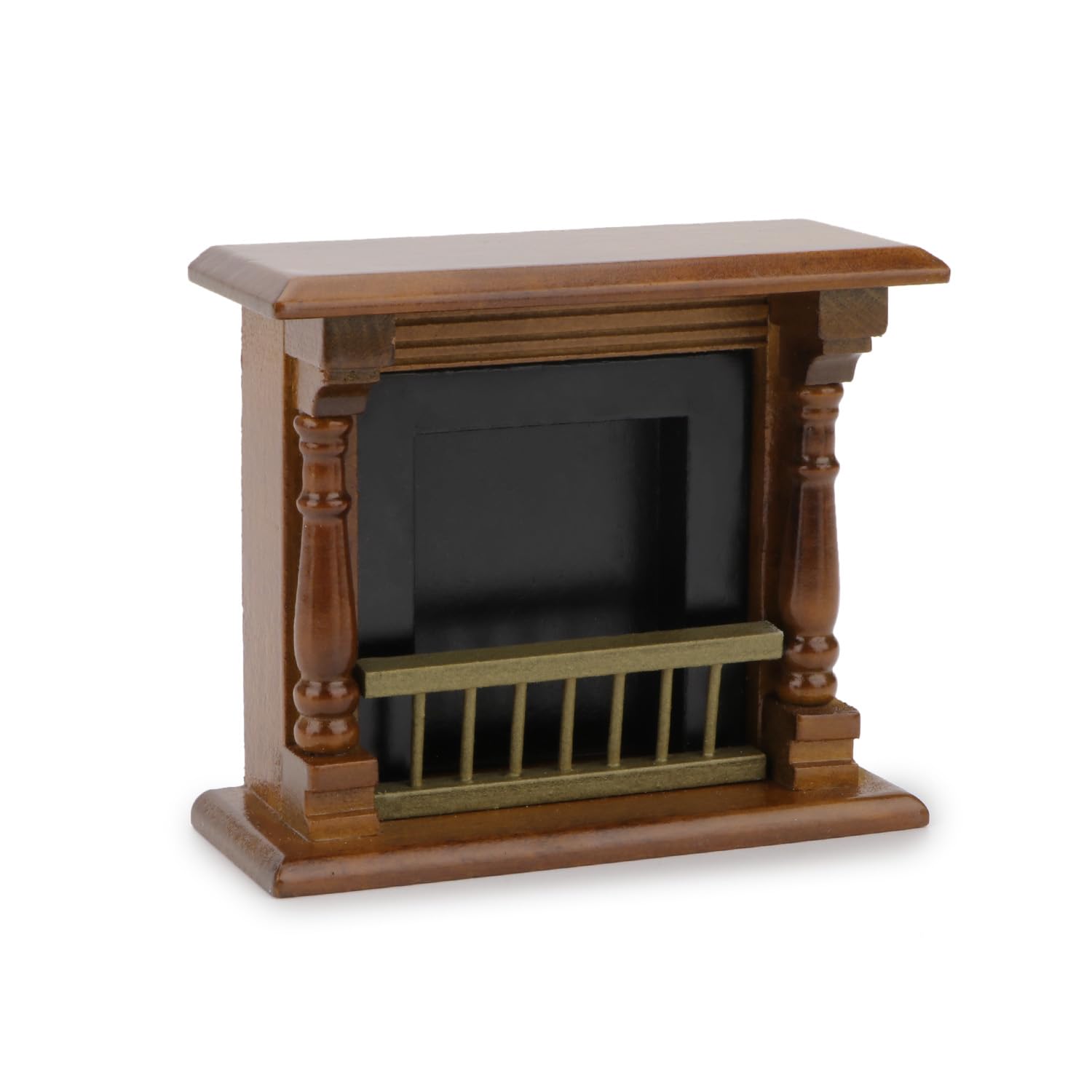 Dollhou Fireplace 1/12 Scale Miniature Wooden Furniture European Style Fireplace with Surround Mini House Christmas Decoration Accessories Handmade Gift (Brown)