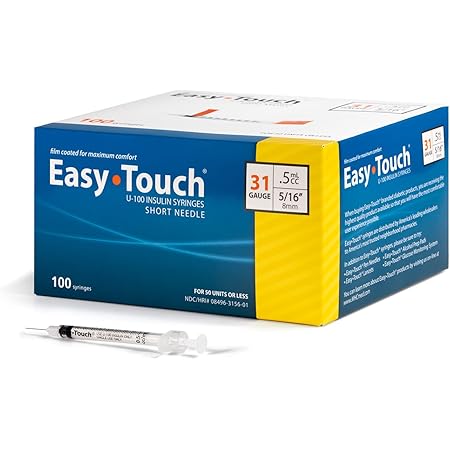 Amazon Com Easytouch U 100 Insulin Syringe With Needle 31g 0 5cc 5 16 Inch 8mm Box Of 100 Health Household