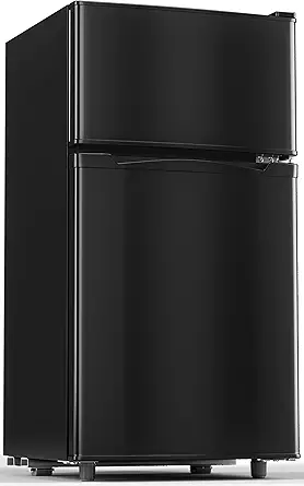 3.55 Cu.Ft Mini Fridge with Freezer, Small Refrigerator with 2 Doors for Kitchen, Dorm, Office and Bedroom, Mini Refrigerator with Adjustable Shelves (Black)