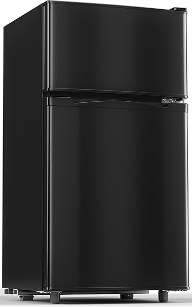 3.55 Cu.Ft Mini Fridge with Freezer, Small Refrigerator with 2 Doors for Kitchen, Dorm, Office and Bedroom, Mini Refrigerator with Adjustable Shelves (Black)