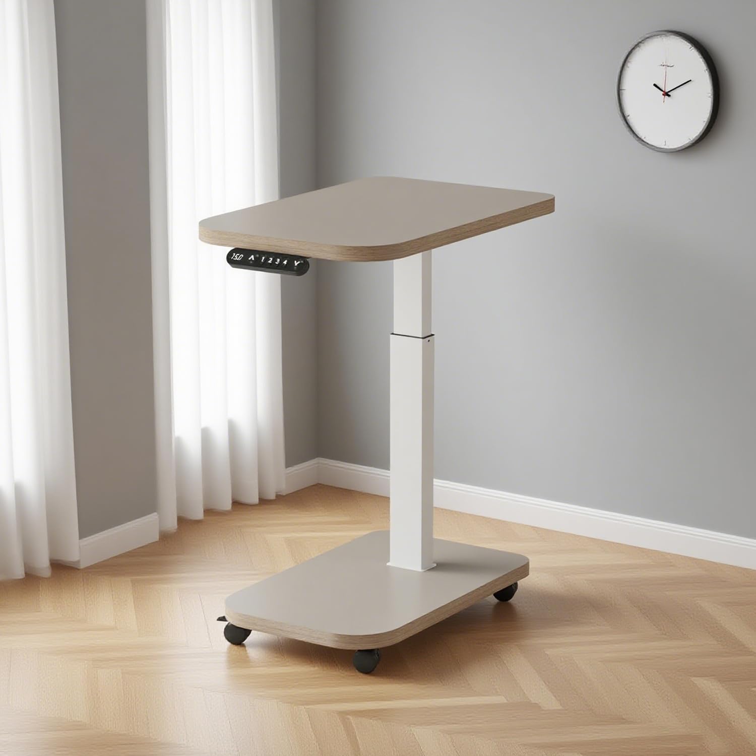 Radlove elektrisch höhenverstellbarer Schreibtisch mit USB-C & LED-Anzeige, 71×46 cm Stehpult mit Rollen, mobiler höhenverstellbarer Laptoptisch, Khaki