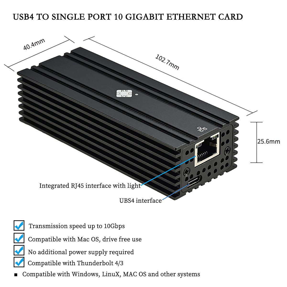 I0-HTB1131-GLAN Carte Réseau USB 4 vers 10G RJ45 Adaptateur Ethernet avec un Port Compatible avec Thunderbolt 3 4 5
