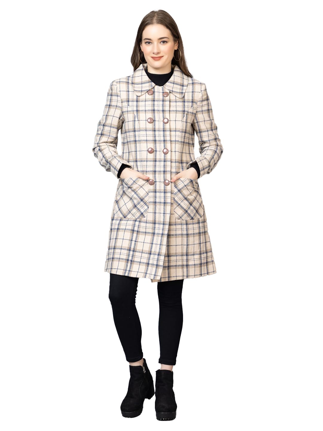 CHKOKKOWinter Wear Double Breasted Long Coat For Women Off White L