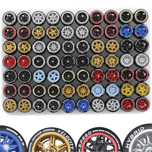 Ylutex 1/64 Wheels Mixed/Random Real RidersPrinted Simulation Wheel Rims Tires Set for 10 Cars 1/64 Scale (01)