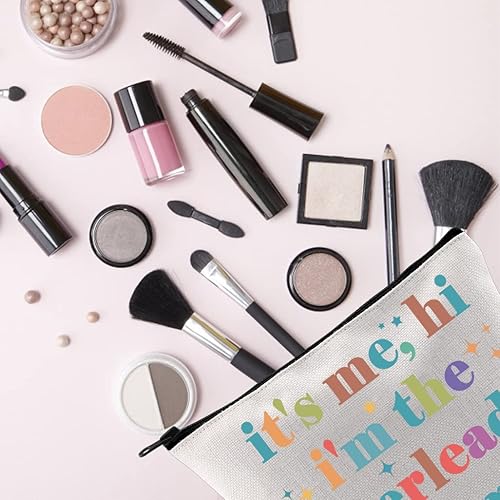 Miniatura 5 de TSOTMO Bolsa de maquillaje con cremallera para animadora It's Me, Hi I'm The Cheerleader It's Me Bag Cheerleading Teammate Gift, Beige, Animadora