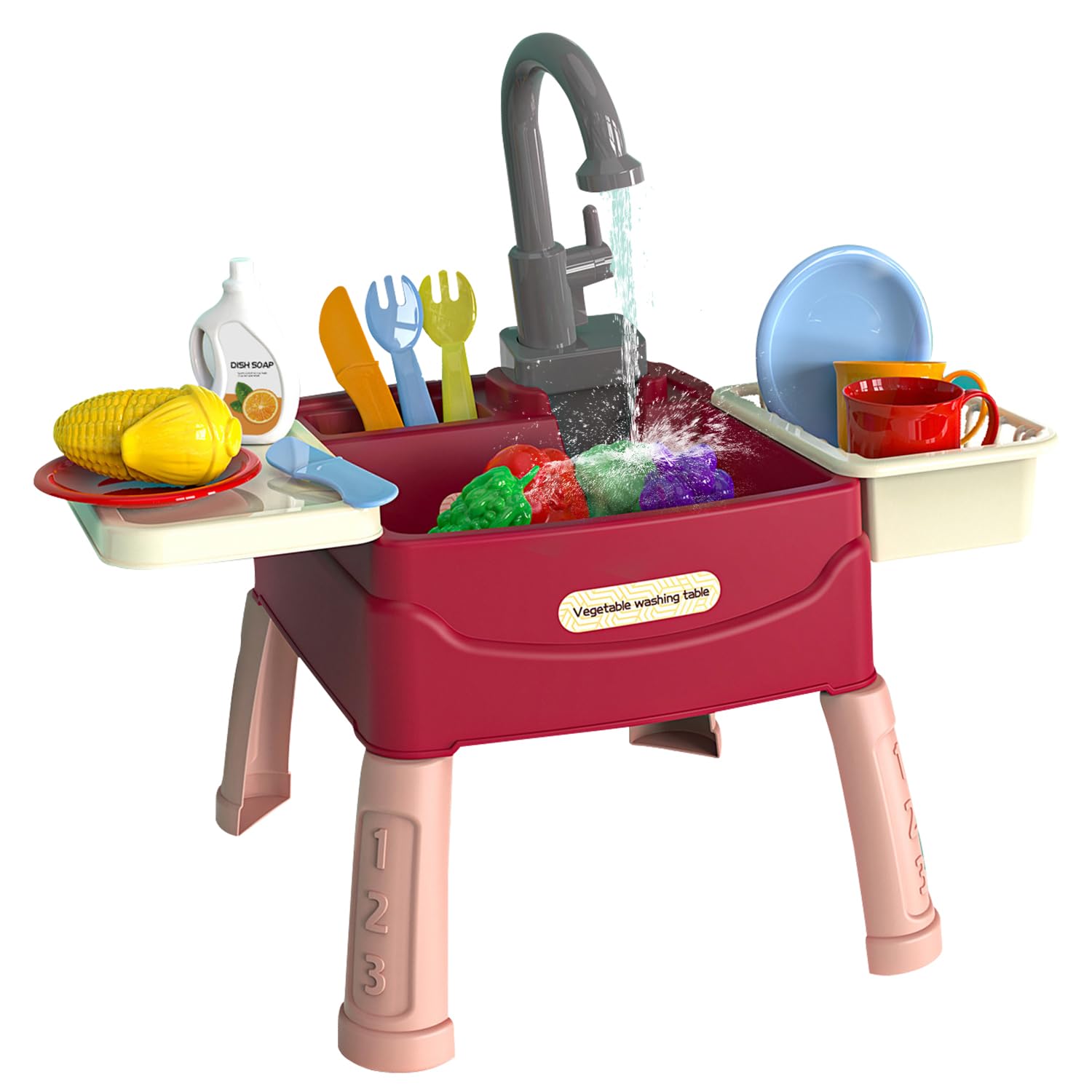 23 Pcs Kids Play Sink with Running Water - Children's Play Kitchens Water Play Toys Set, Kids Pretend Role Play Toys, Birthday Christmas Party Gift for Boy Girl Toddler Age 1 2 3 4 5 Years Old