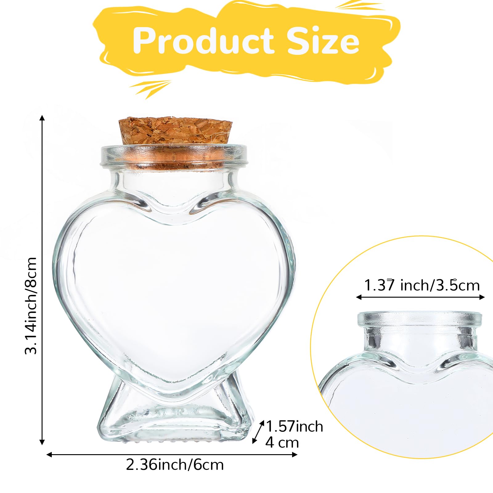 YUXIANLB Decorative Bottles Glass Jar With Lid 1 PCS Empty Mini Glass Heart-Shaped Bottle Keepsake Jar With Cork Stoppers Clear Heart Shaped Vase Drift Vial For DIY Art Crafts Party Wedding Decoration
