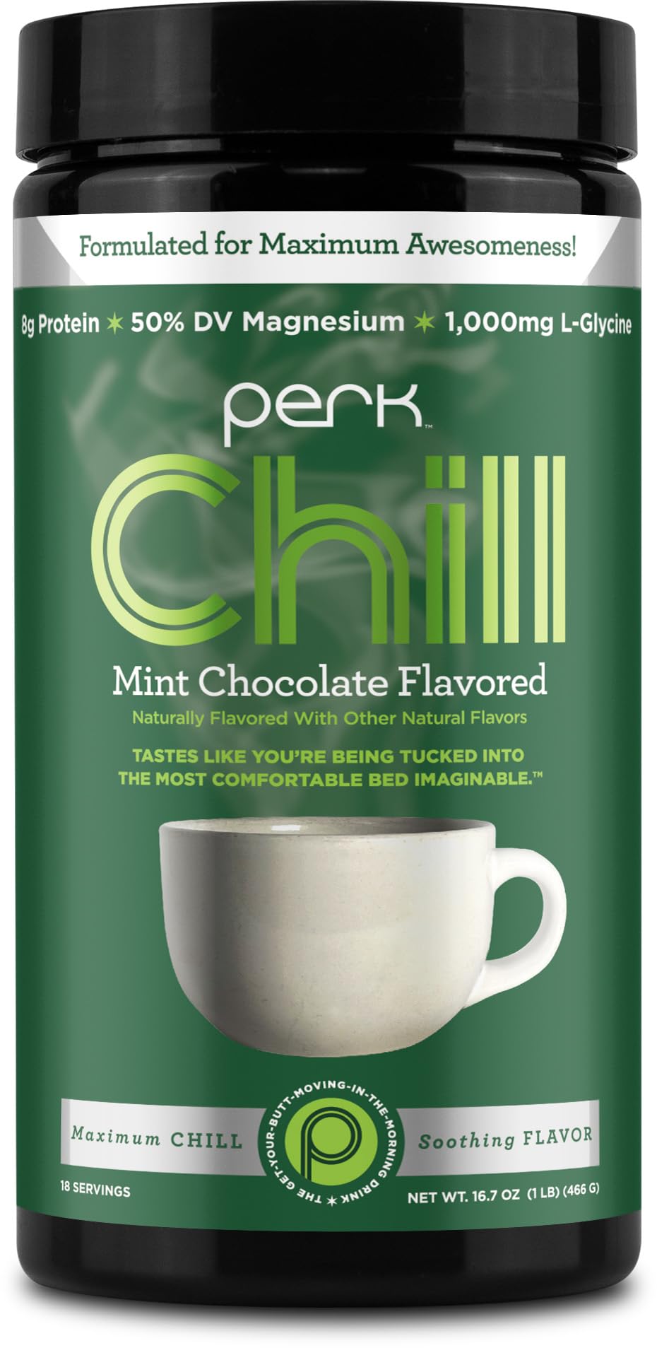 Perk Chill Drink Mix (Mint Chocolate) 18 Servings – Calming Melatonin-Free Nighttime Sleep Aid Support with Magnesium & L-Glycine, Soy-Free,
