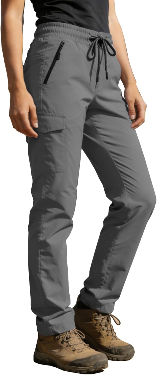 Hiking Pants Women UPF 50+ Cargo Quick Dry Water Resistant Elastic Waist 4 Pockets Lightweight Travel Work Casual Running
