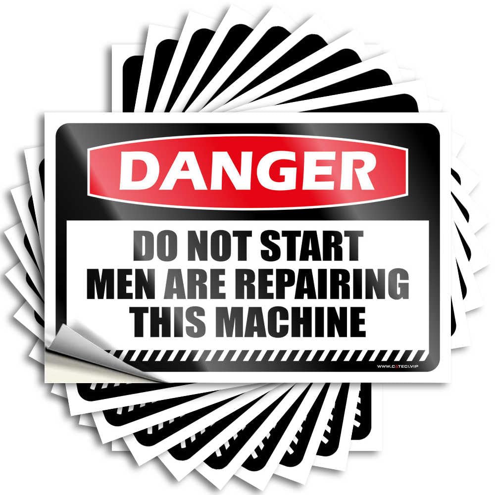Retro Decal Durable Case | Danger Do Not Start Men are Repairing This Machine Books Self Adhesive Sticker for Dry DIY(12X18CM)