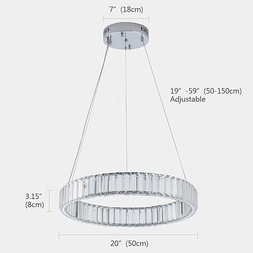 Miniatura 7 de Candelabros de cristal modernos regulables LED de 20 pulgadas con control remoto, lámpara colgante redonda de cristal para cocina, comedor, sala de