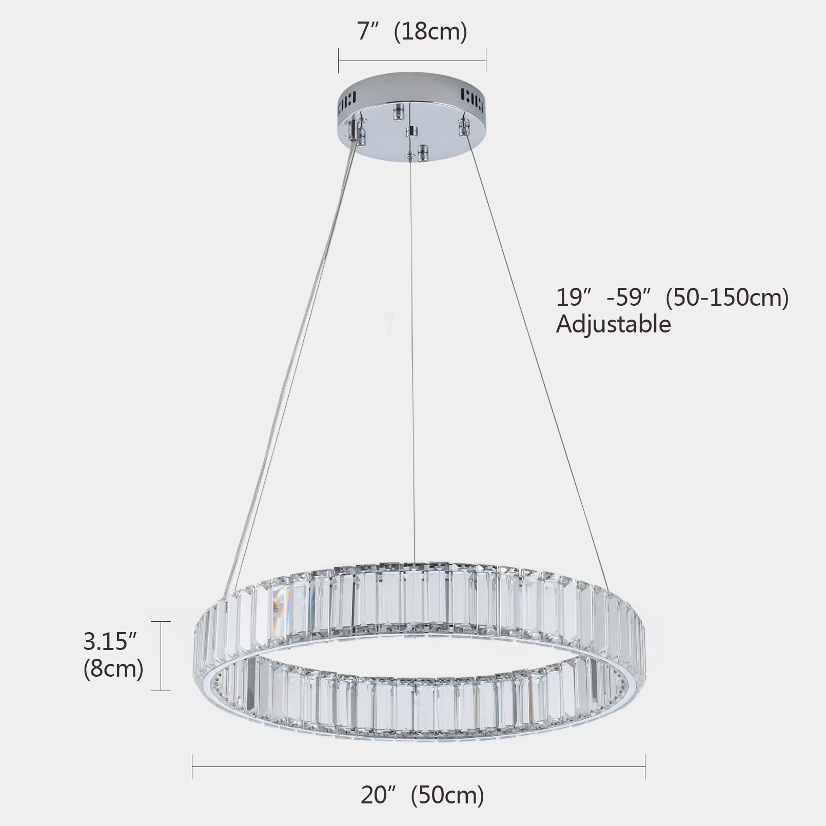 yomay Modern Crystal Chandelier LED Ring Pendant Light 20" Round ...
