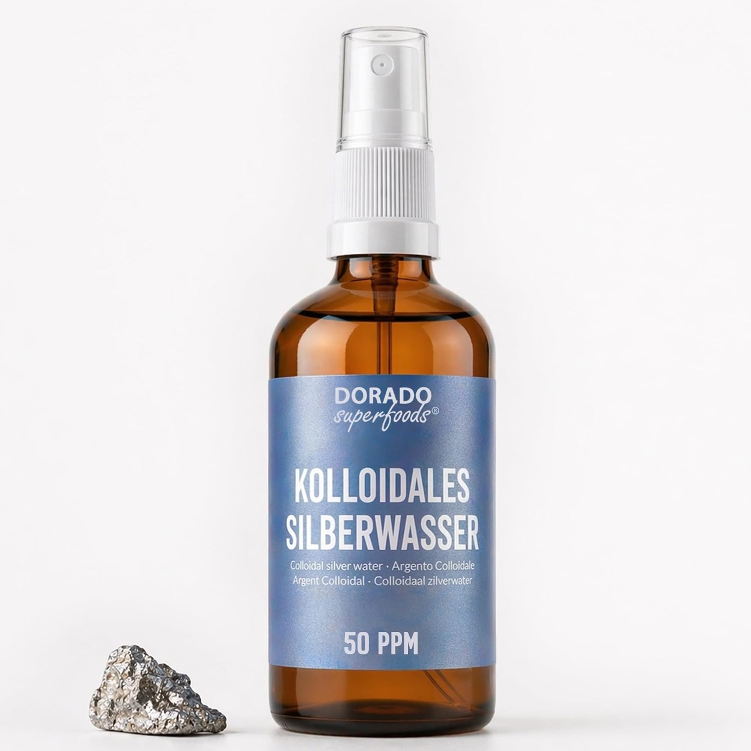 Colloidal Silver Spray 50ppm - 100ml Silver Water Amber Glass Bottle Premium Quality - Dorado Superfoods