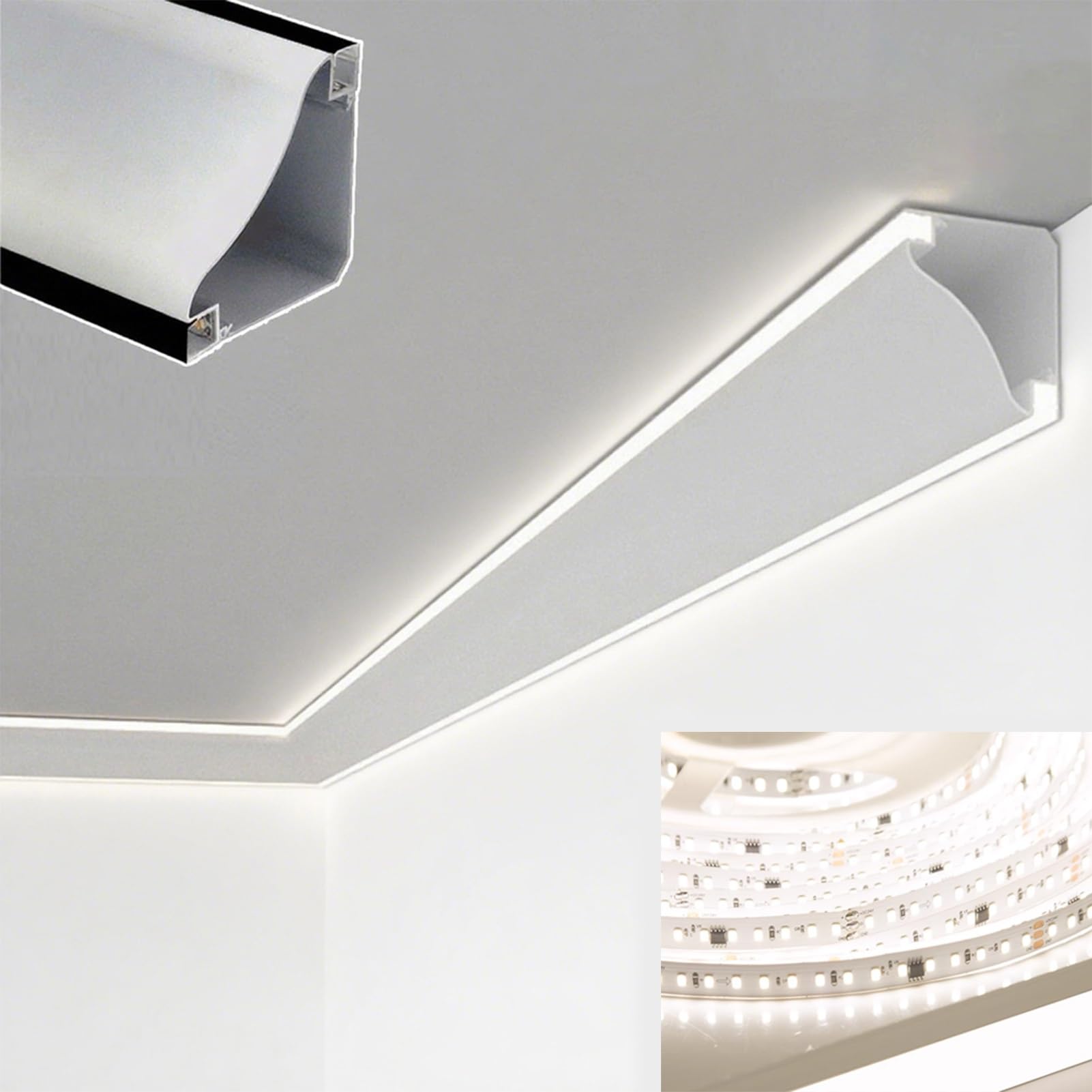 Corniche de plafond à Del en aluminium noir de 2,4 m pour éclairage indirect