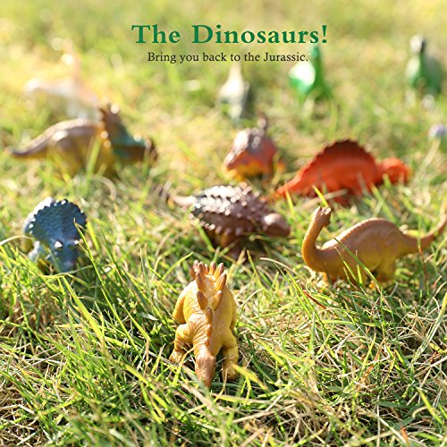 Zooawa 12 Pcs Mini Dinosaur Play Set, Assorted Realistic Small Dinosaur Figure Model Toy for Kids and Toddlers - Colorful
