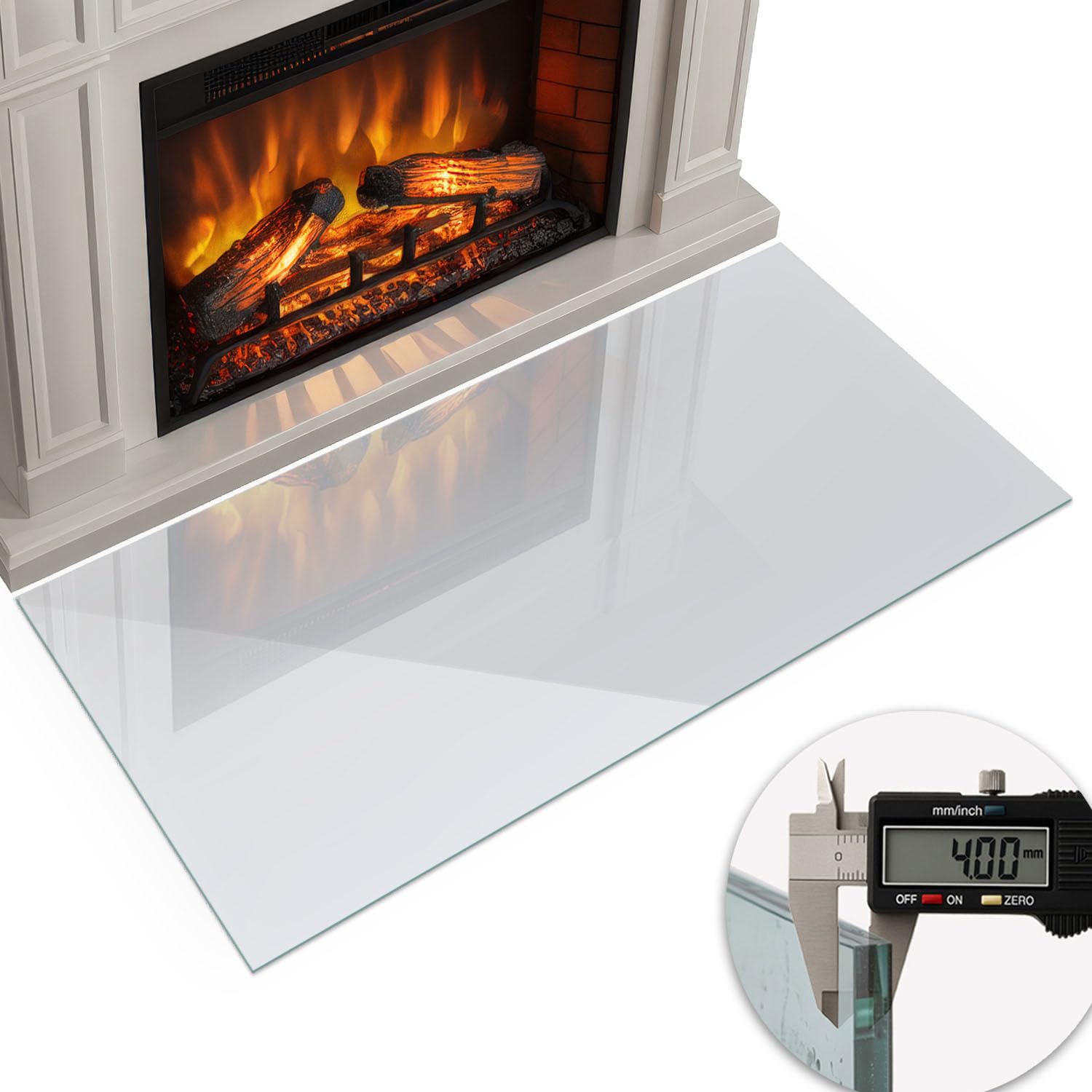 Verre Trempé de Cheminée 100x50 cm Résistant à la Chaleur Élégant Protecteur de Sol Plaque de Protection Contre Les Étincelles Imprimé Rectangular Base de Foyer - Couleur Blanche