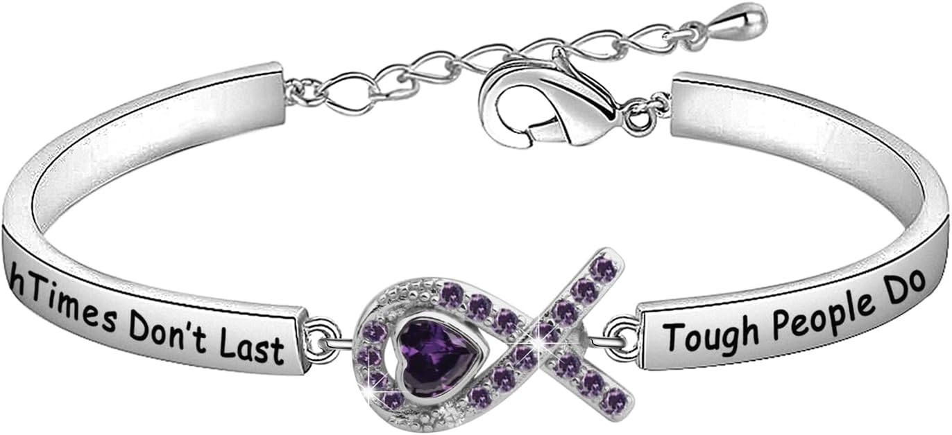 CENWA Purple Ribbon Bracelet Tough Times Don’t Last Tough People Do Bracelet Awareness Gift Cancer Support Jewelry