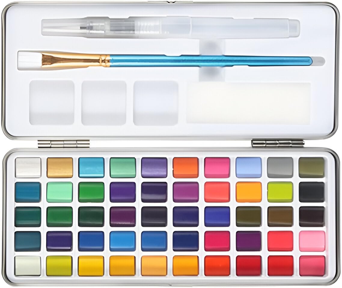 Levin Solid Pigment Watercolor Paints Set With Water Color Portable Brush Pen Professional Painting Art Supplies Metal Box (50 colors)-image-12