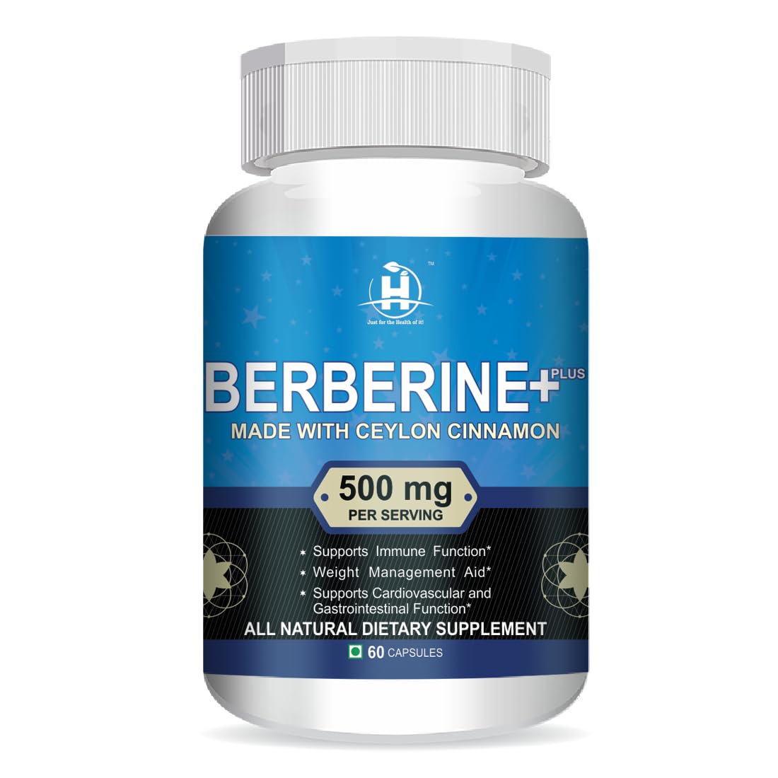 Healthy Nutrition - Just for the Health of it Berberine Extract (500mg) Support Immune Function -60 Veg Capsules for men & women -Pack of 1
