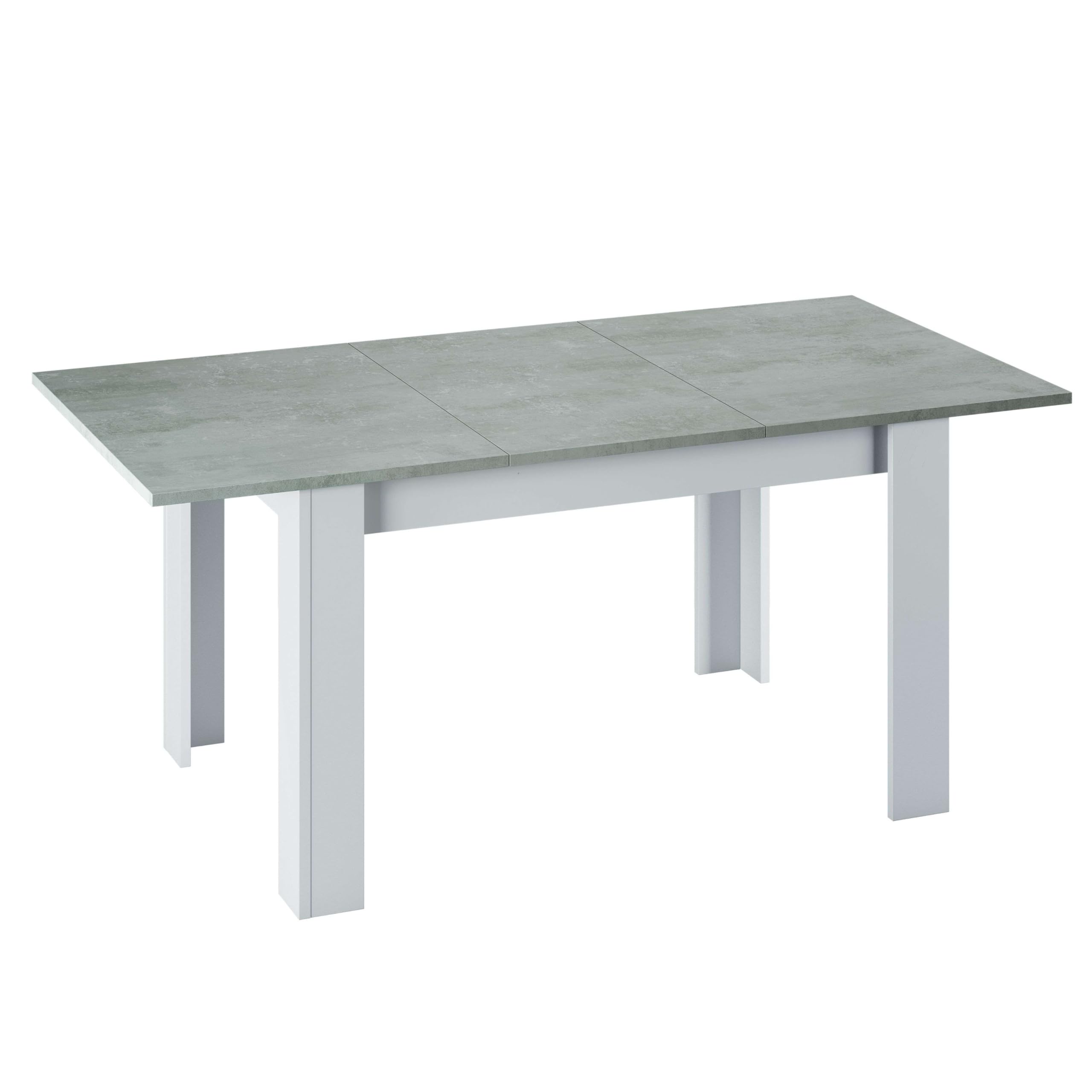 Habitdesign, ausziehbarer Esstisch, Wohnzimmer- oder Küchentisch, mit Platz für sechs Personen, Ausführung in Artik weiß und Zementgrau, Maße: 140–190 x 78 x 90 cm (B x H x T), Modell Kendra