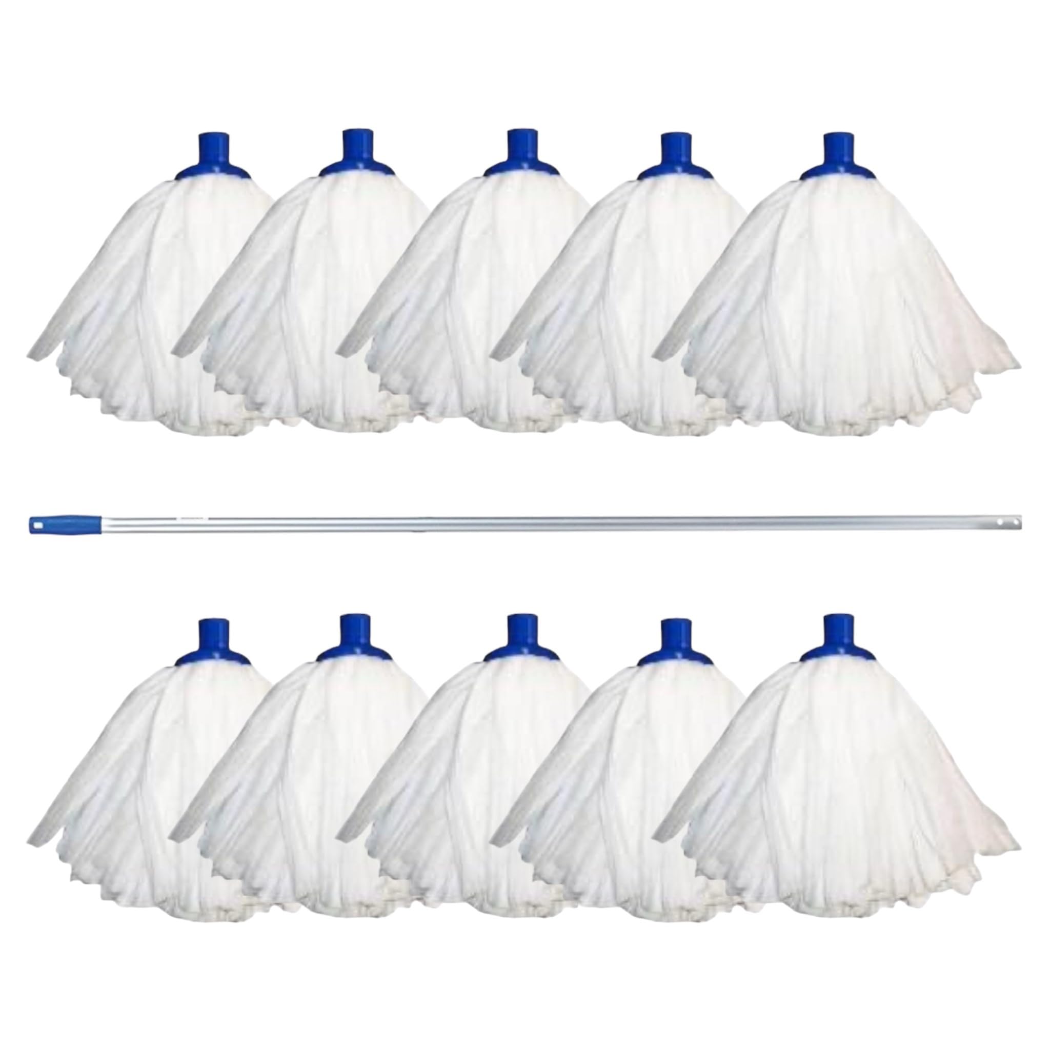 Aardvark Janitorial Supplies Blue Professional Super White Colour Coded Mop Heads And One Mop Handle (Blue)